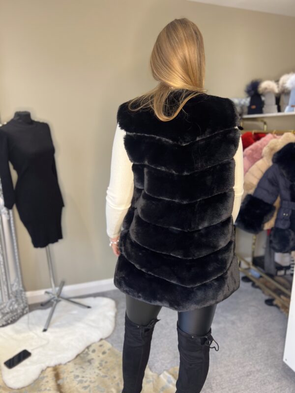 'Pippa'  Black Faux Fur Gilets - Image 2
