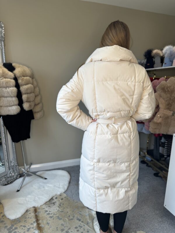 'Maple' Stone Long Duvet Puffer Coat With Tie Waist Belt - Image 7