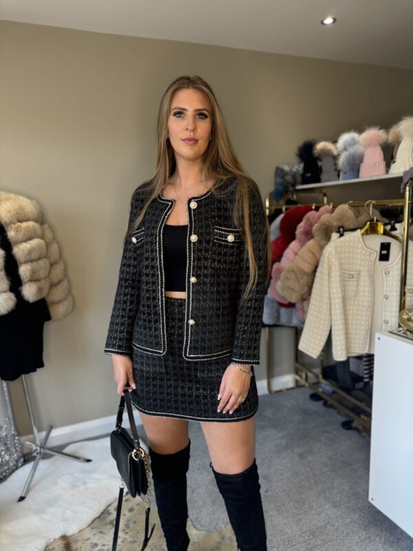 'Tiffany' Black and Gold Knitted Tweed Style Co-ord Set- Cardigan and Skirt - Image 3