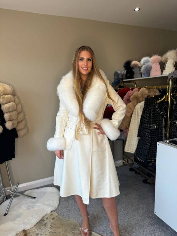 'DIANA' Real Fox Fur Neck Trim and Cuff Coat