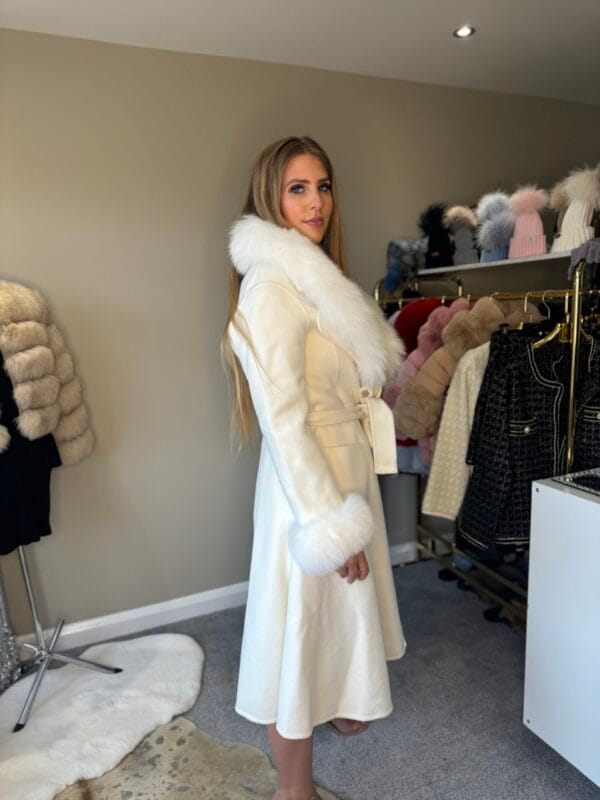 'DIANA' Real Fox Fur Neck Trim and Cuff Coat - Image 6