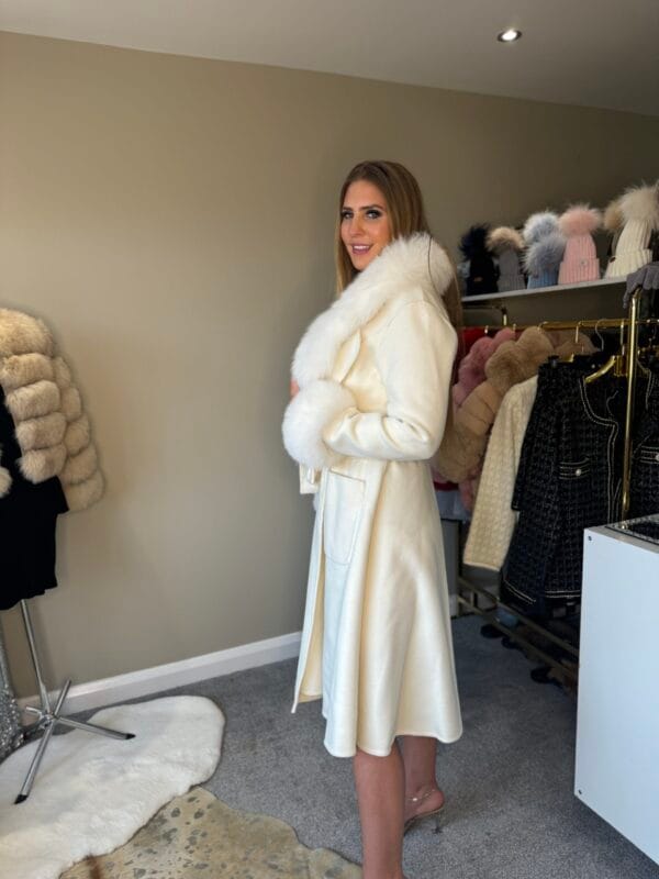 'DIANA' Real Fox Fur Neck Trim and Cuff Coat - Image 4