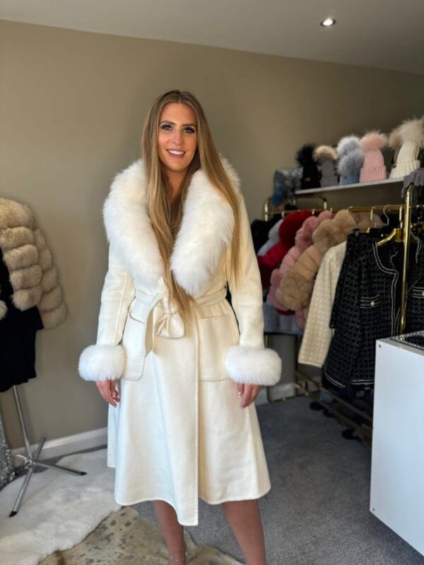 'DIANA' Real Fox Fur Neck Trim and Cuff Coat - Image 2