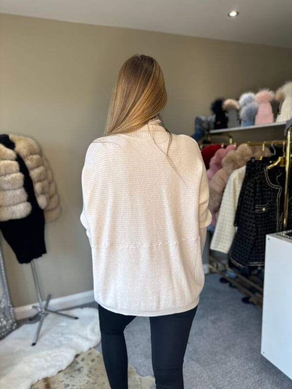 Beige Ribbed Design Knitted Roll Neck Jumper - Image 2