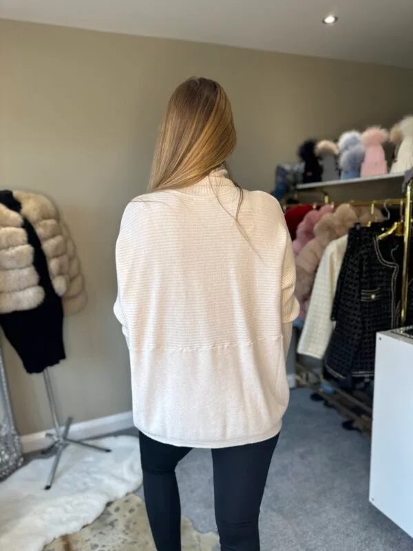 Beige Ribbed Design Knitted Roll Neck Jumper - Image 2