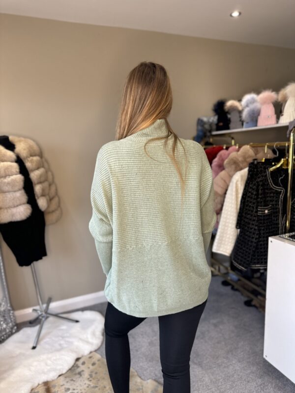 Sage Green Ribbed Design Knitted Roll Neck Jumper - Image 5