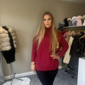 Berry Ribbed Design Knitted Roll Neck Jumper