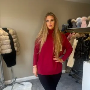 Berry Ribbed Design Knitted Roll Neck Jumper