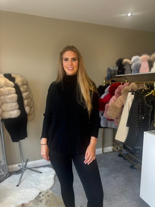 Black Ribbed Design Knitted Roll Neck Jumper