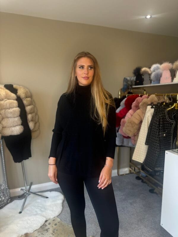 Black Ribbed Design Knitted Roll Neck Jumper - Image 3