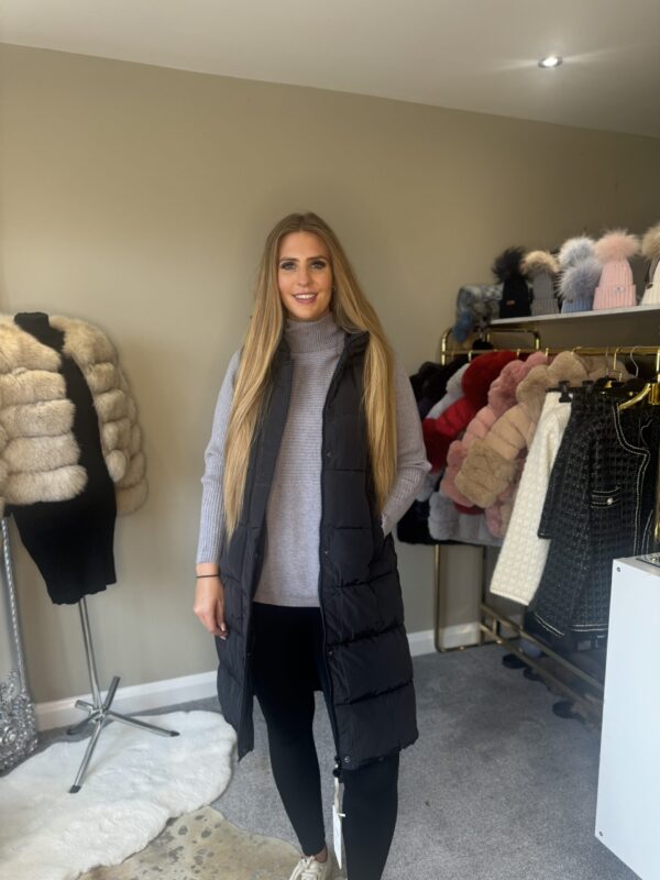 Black Hooded Gilet With Side Zips