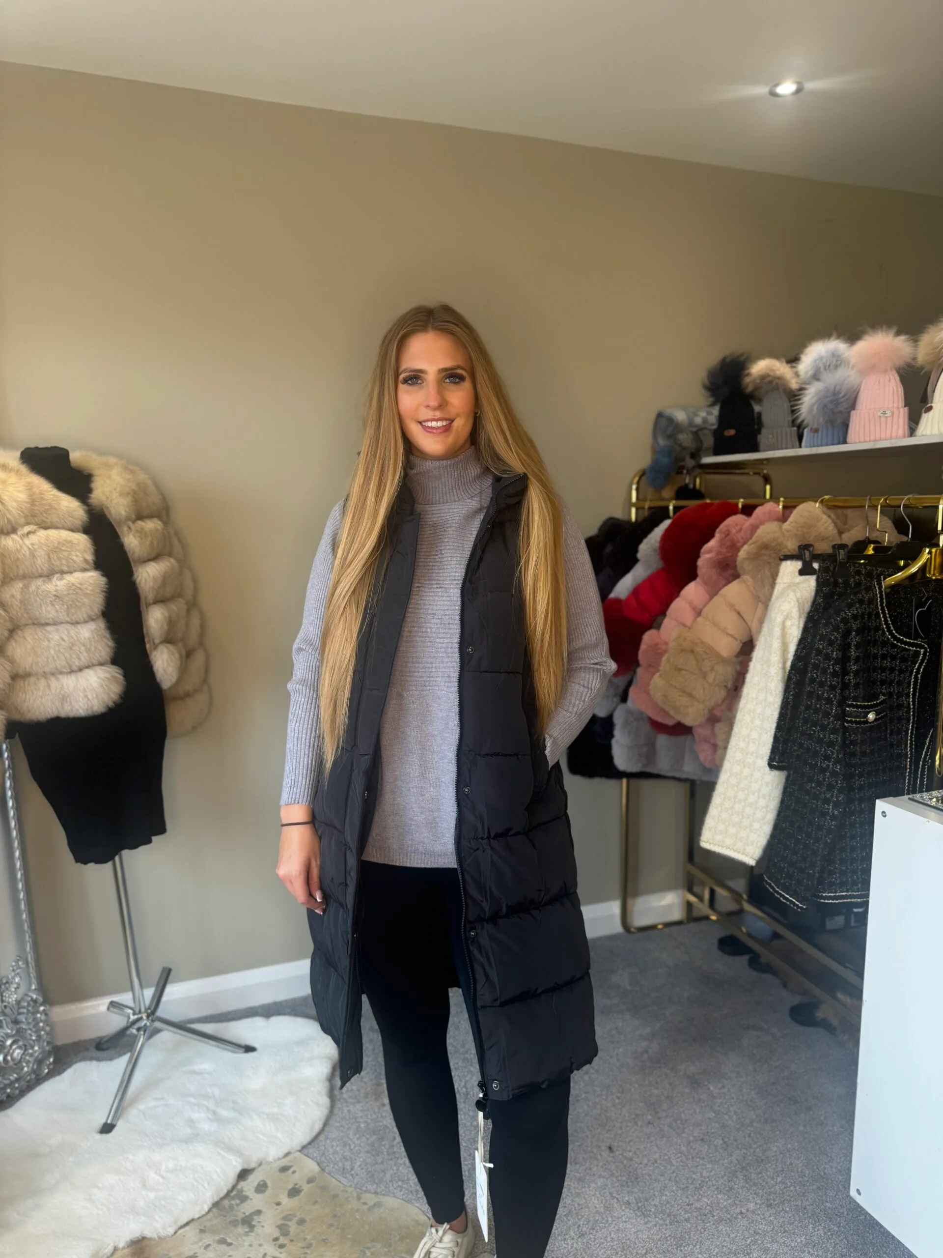 Black Hooded Gilet With Side Zips