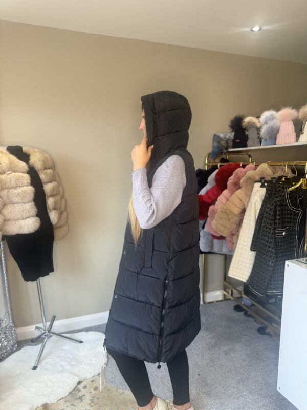 Black Hooded Gilet With Side Zips - Image 2