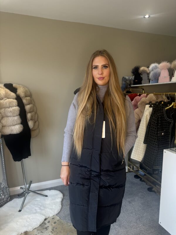 Black Hooded Gilet With Side Zips - Image 5