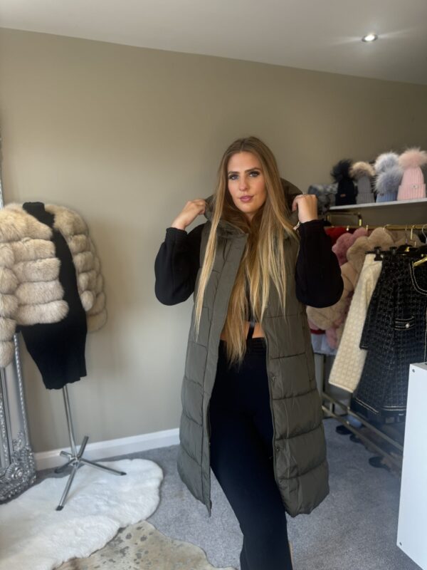 Khaki Hooded Gilet With Side Zips - Image 5