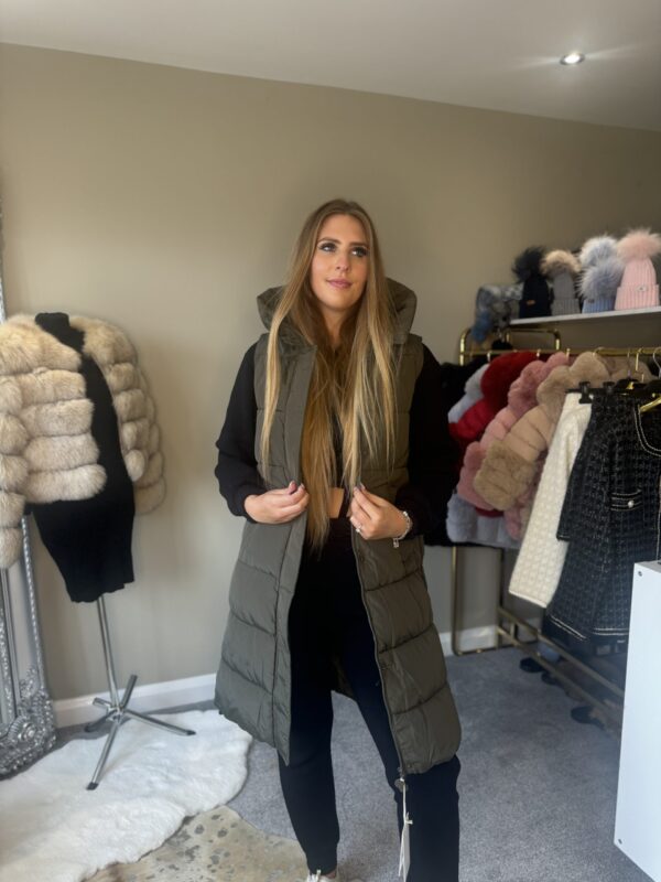 Khaki Hooded Gilet With Side Zips - Image 4