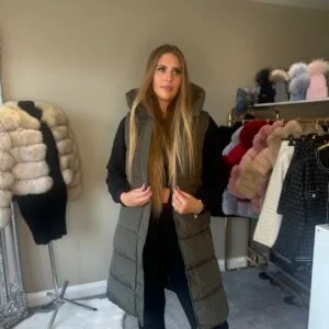 Khaki Hooded Gilet With Side Zips