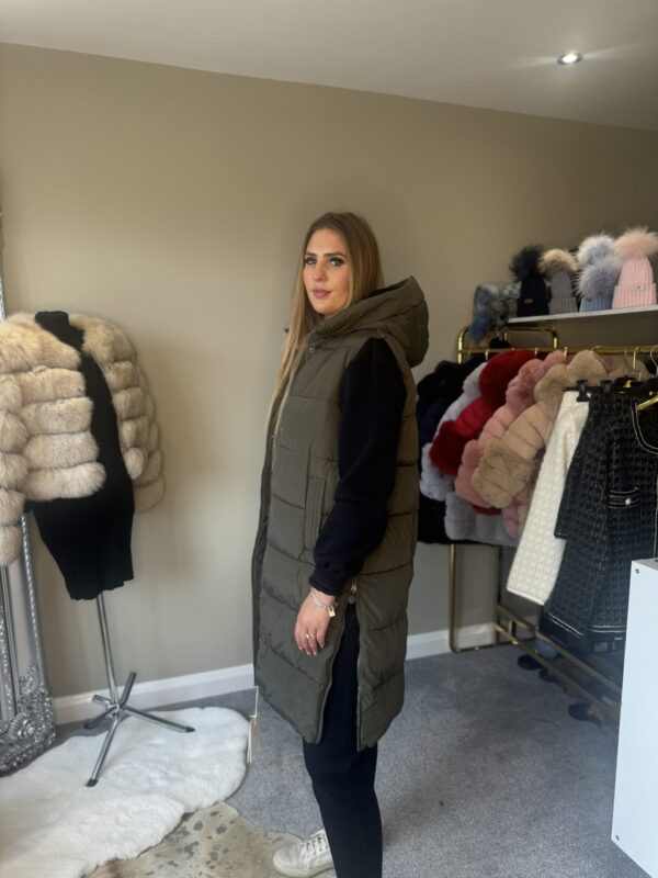 Khaki Hooded Gilet With Side Zips - Image 6