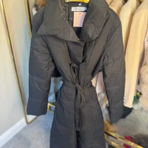'Maple' Black Long Duvet Puffer Coat With Tie Waist Belt