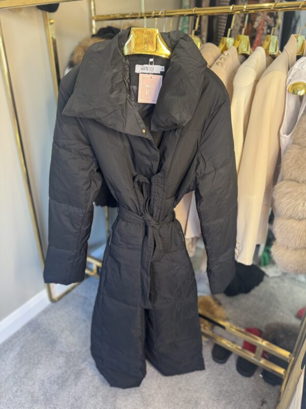 'Maple' Black Long Duvet Puffer Coat With Tie Waist Belt - Image 3