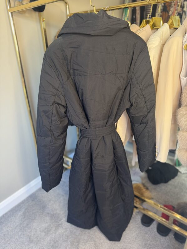 'Maple' Black Long Duvet Puffer Coat With Tie Waist Belt - Image 4