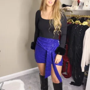 'Elodie' Royal Blue Sequin Dress With Drape or Tie Front