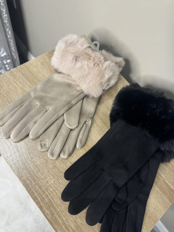 'Kelsie' Suede and Faux Fur Trim Gloves - Image 2