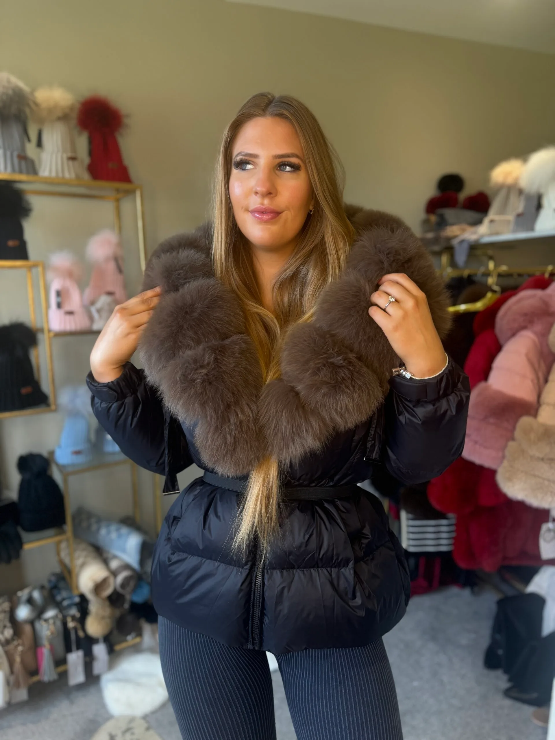 'Dolce' Women's Short Puffer Coat With Real Fur Trim - Image 2