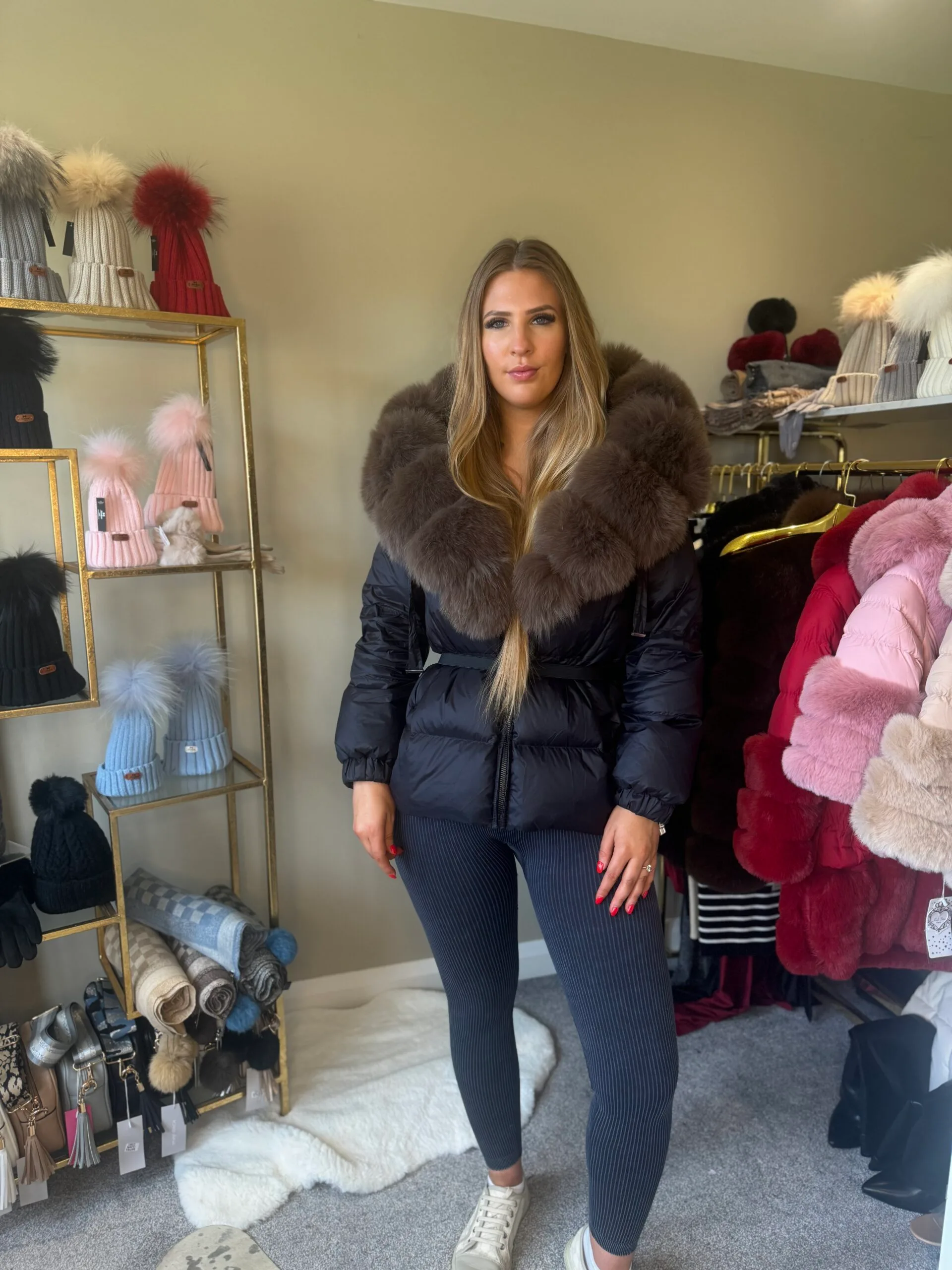 'Dolce' Women's Short Puffer Coat With Real Fur Trim