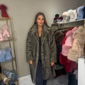 'Sasha' Faux Fur Collared Long Jacket In Mixed Brown and Black