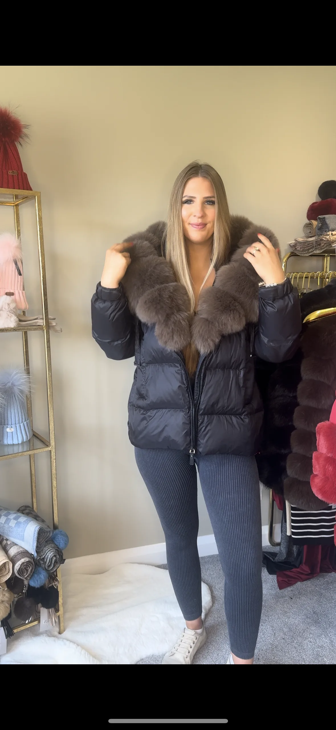 'Dolce' Women's Short Puffer Coat With Real Fur Trim - Image 8