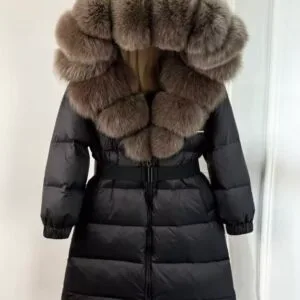 'ANGEL' Long Puffer Parka Coat With Real Fur Hood