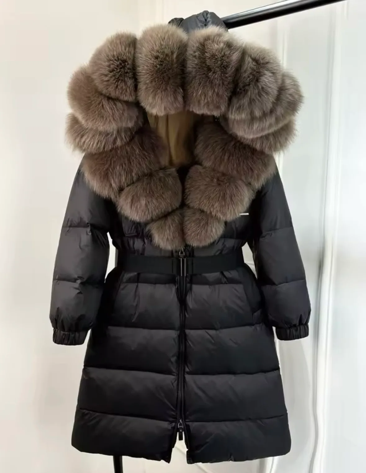 'ANGEL' Long Puffer Parka Coat With Real Fur Hood