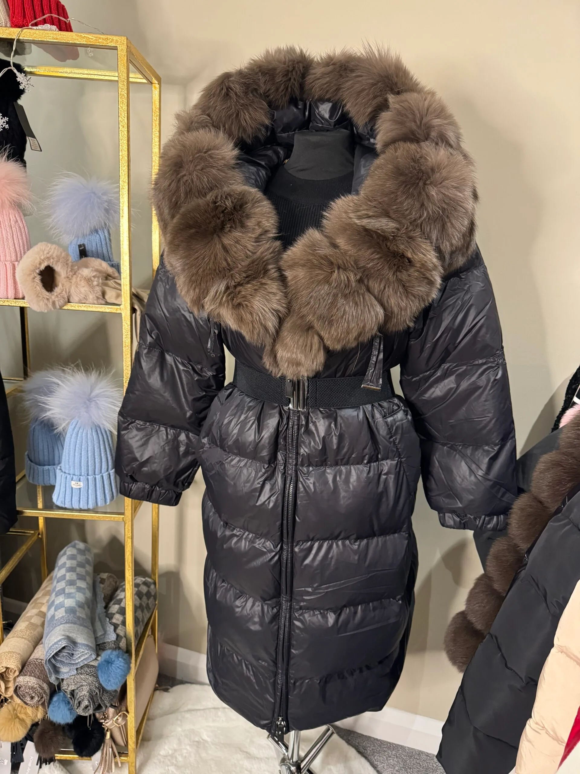 'ANGEL' Long Puffer Parka Coat With Real Fur Hood - Image 2