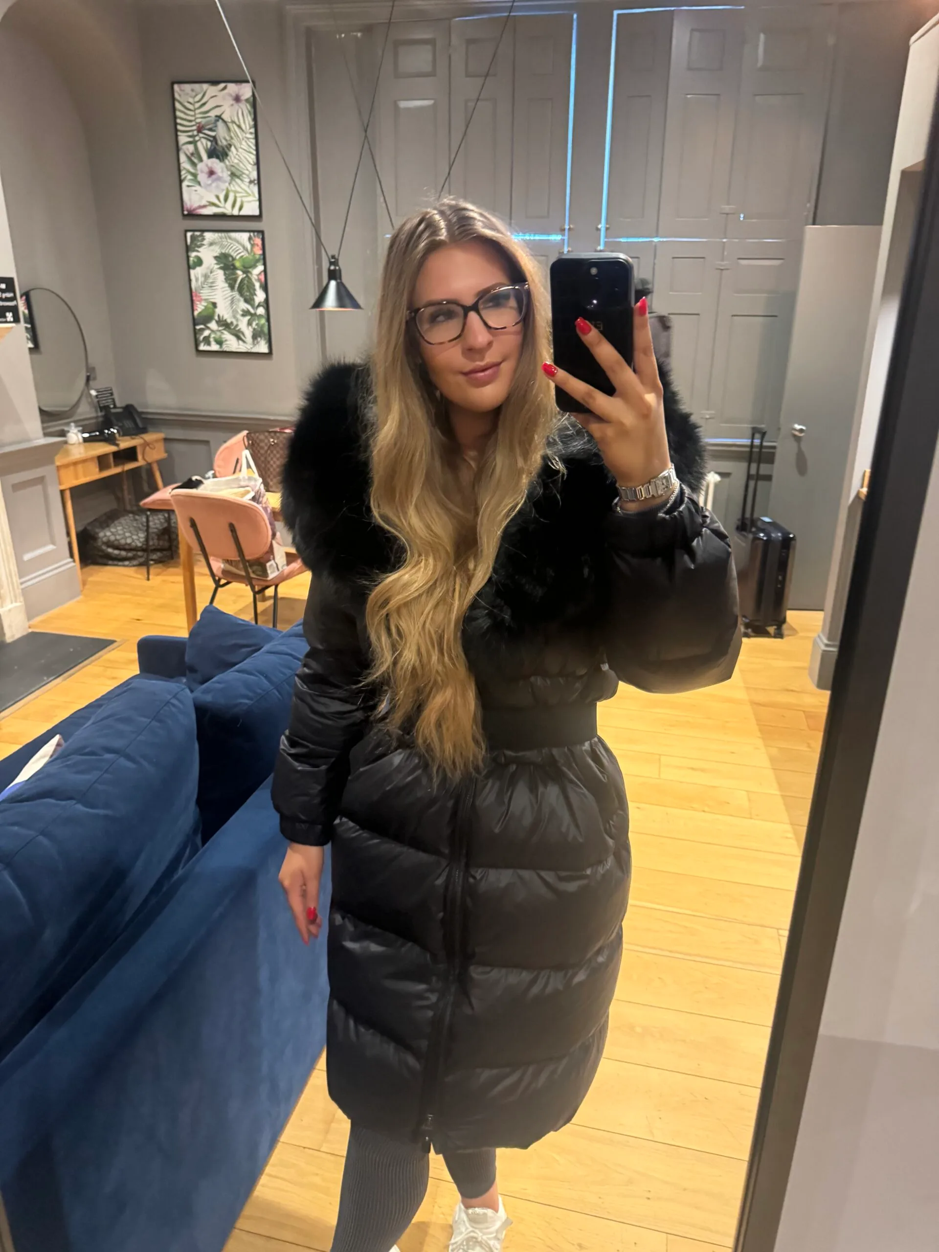 'ANGEL' Long Puffer Parka Coat With Real Fur Hood - Image 4