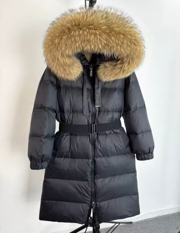 'CECE' Long Puffer Parka Coat With Real Fur Hood