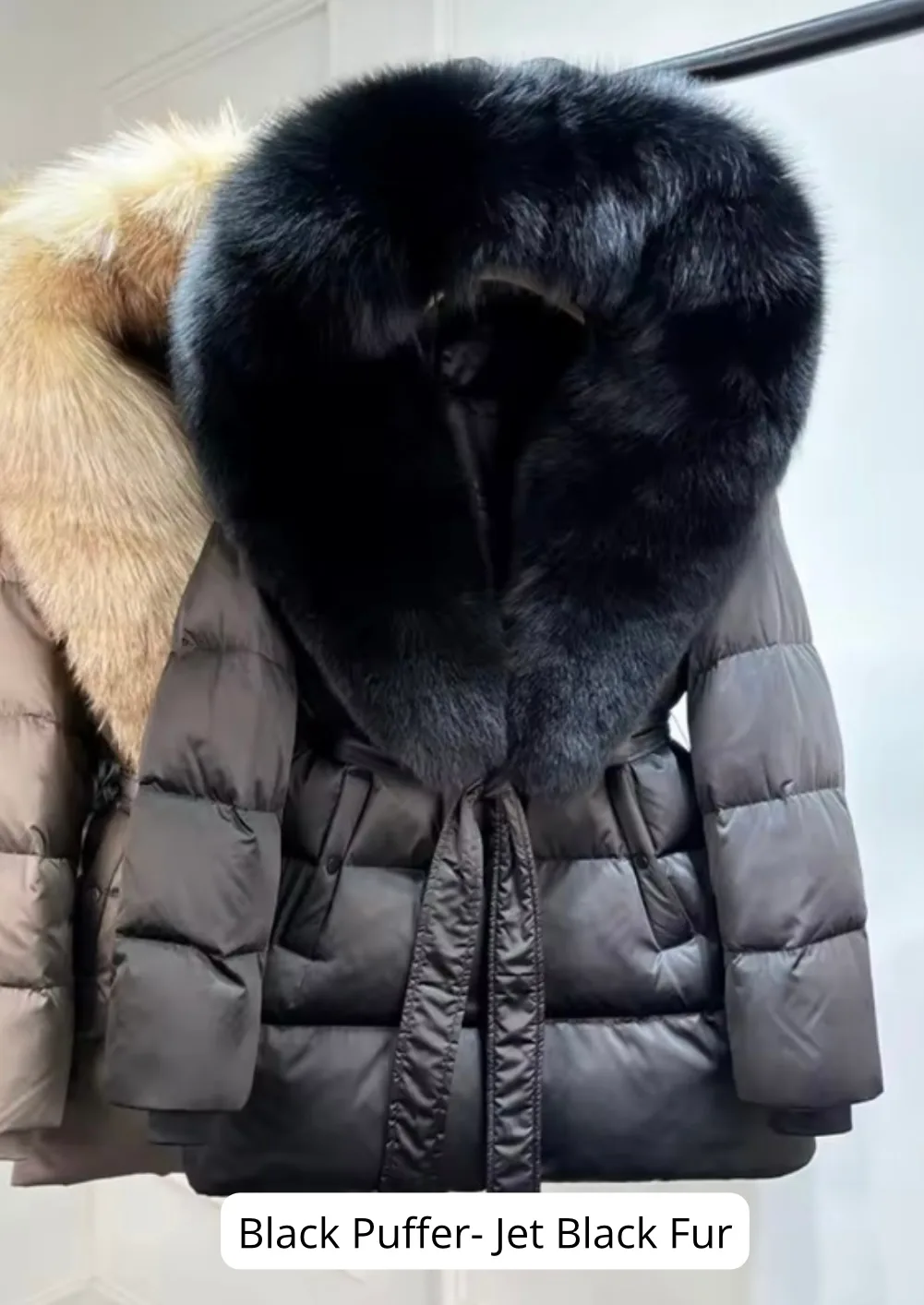 'Delilah' Fox Fur Hooded Winter Coat with belt - Image 2