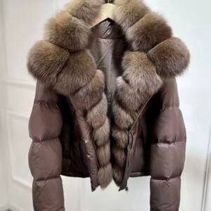 ‘Opal’ Fox Fur Collared Short Puffer Jacket