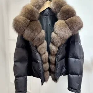‘Opal’ Fox Fur Collared Short Puffer Jacket